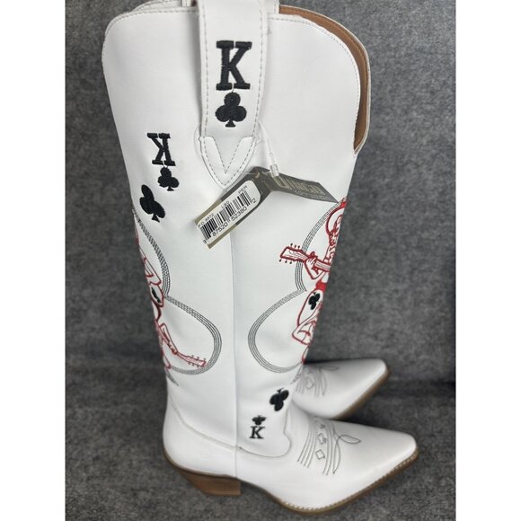 Dingo Boots Womens Size 9M White King Card Embroidered Western Cowboy Leather - Picture 5 of 13